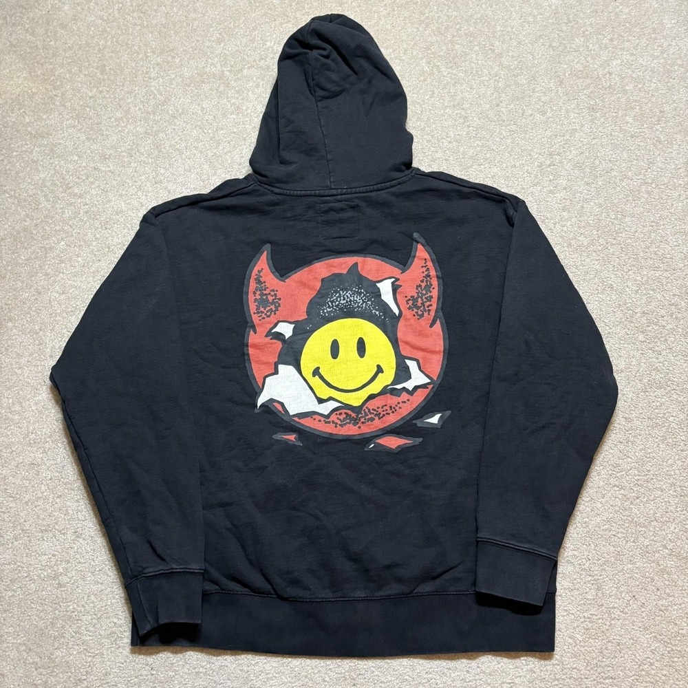 Market Hoodie Sweatshirt Mens‎ XL Black Washed Smiley Inner Peace Pullover Skate